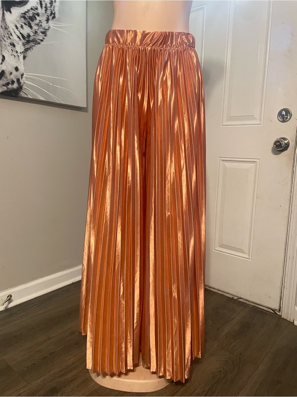 Regi wide leg Pleated Metallic Wide-Leg Pants shiny caramel accordion pleats xs
